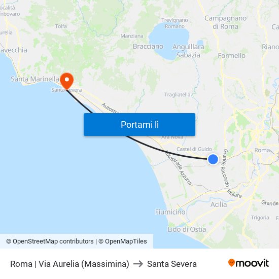 Roma | Via Aurelia (Massimina) to Santa Severa map