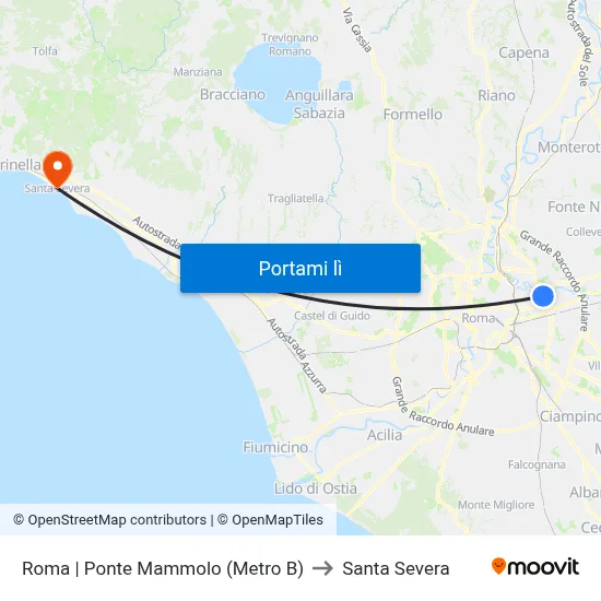 Roma | Ponte Mammolo (Metro B) to Santa Severa map
