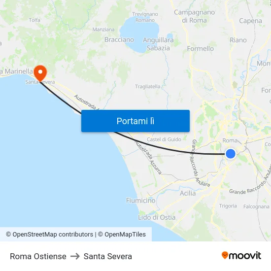 Roma Ostiense to Santa Severa map