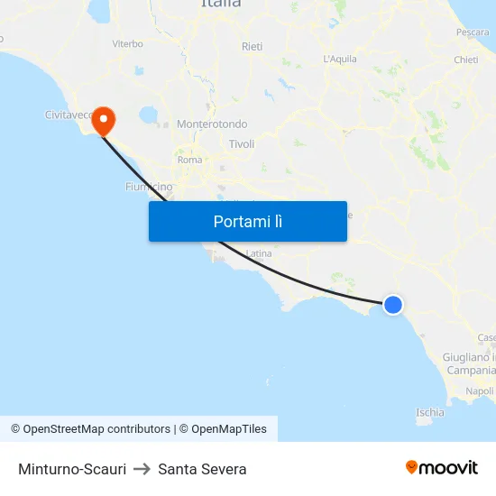 Minturno-Scauri to Santa Severa map