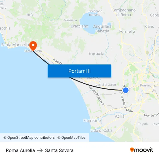 Roma Aurelia to Santa Severa map