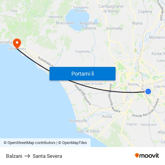 Balzani to Santa Severa map