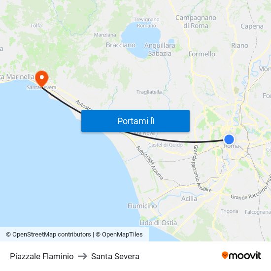 Piazzale Flaminio to Santa Severa map