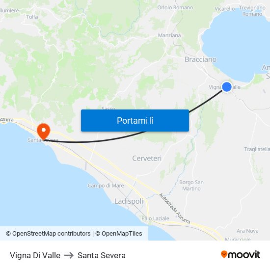 Vigna Di Valle to Santa Severa map