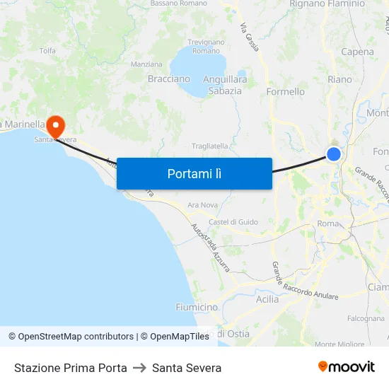 Stazione Prima Porta to Santa Severa map