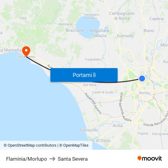 Flaminia/Morlupo to Santa Severa map