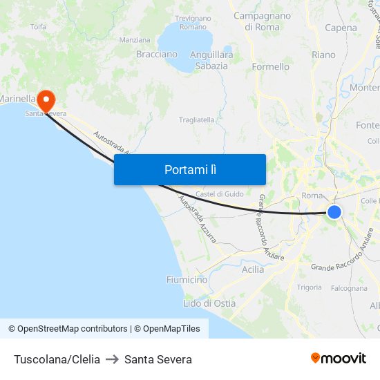 Tuscolana/Clelia to Santa Severa map