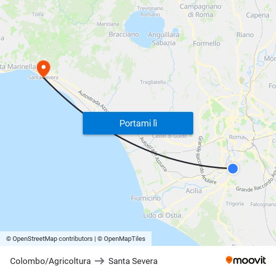 Colombo/Agricoltura to Santa Severa map