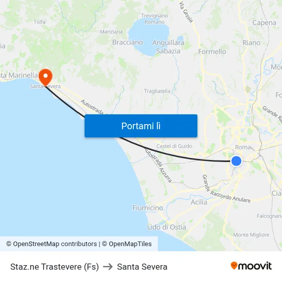 Staz.ne Trastevere (Fs) to Santa Severa map