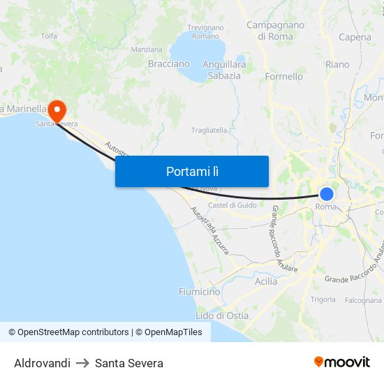 Aldrovandi to Santa Severa map