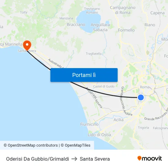 Oderisi Da Gubbio/Grimaldi to Santa Severa map