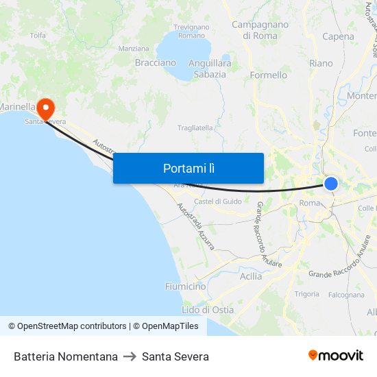 Batteria Nomentana to Santa Severa map