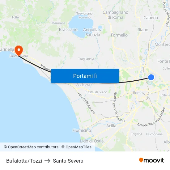 Bufalotta/Tozzi to Santa Severa map