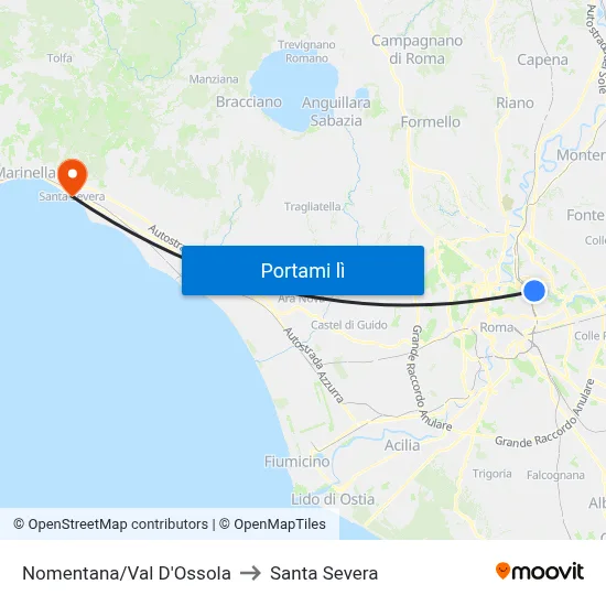 Nomentana/Val D'Ossola to Santa Severa map