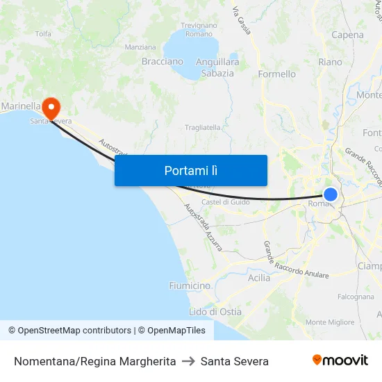 Nomentana/Regina Margherita to Santa Severa map