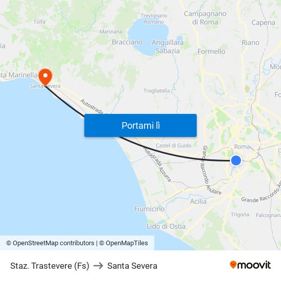 Staz. Trastevere (Fs) to Santa Severa map