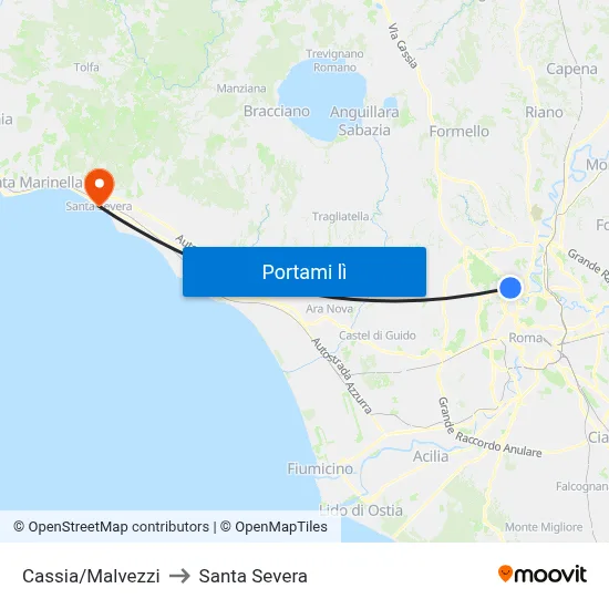 Cassia/Malvezzi to Santa Severa map