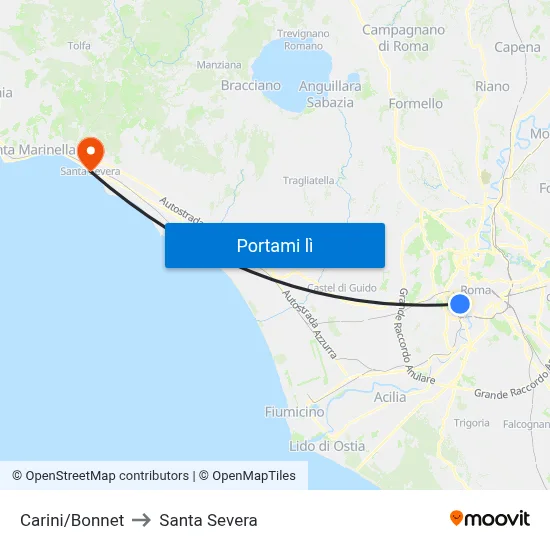 Carini/Bonnet to Santa Severa map