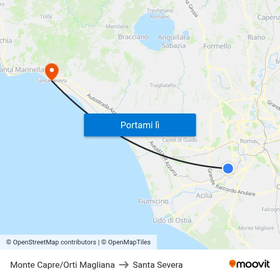 Monte Capre/Orti Magliana to Santa Severa map