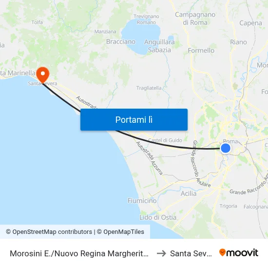 Morosini E./Nuovo Regina Margherita (H) to Santa Severa map