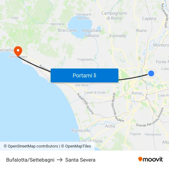 Bufalotta/Settebagni to Santa Severa map
