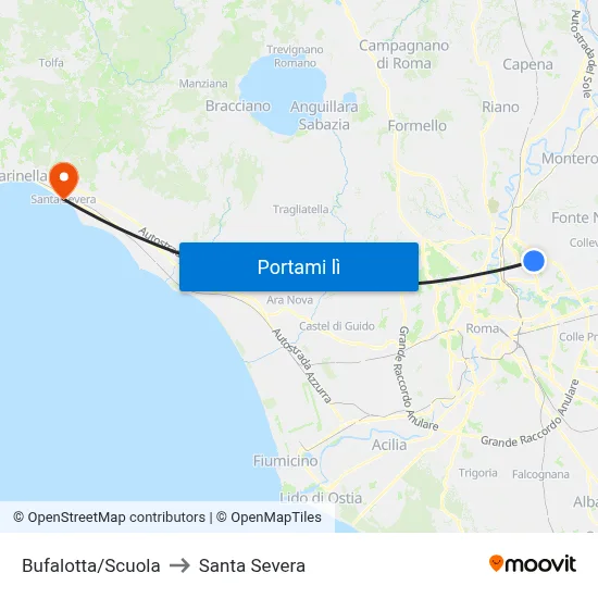 Bufalotta/Scuola to Santa Severa map