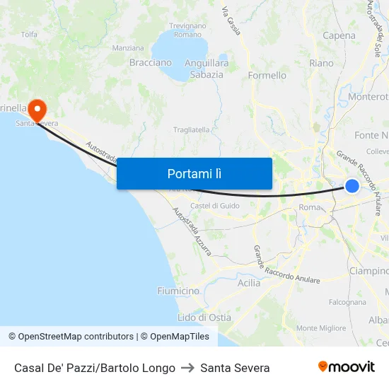 Casal De' Pazzi/Bartolo Longo to Santa Severa map