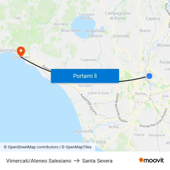 Vimercati/Ateneo Salesiano to Santa Severa map
