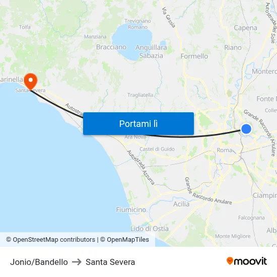 Jonio/Bandello to Santa Severa map