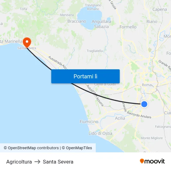 Agricoltura to Santa Severa map
