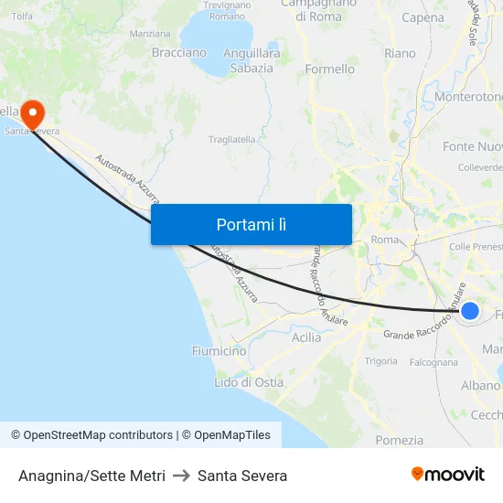 Anagnina/Sette Metri to Santa Severa map