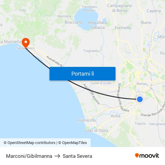 Marconi/Gibilmanna to Santa Severa map