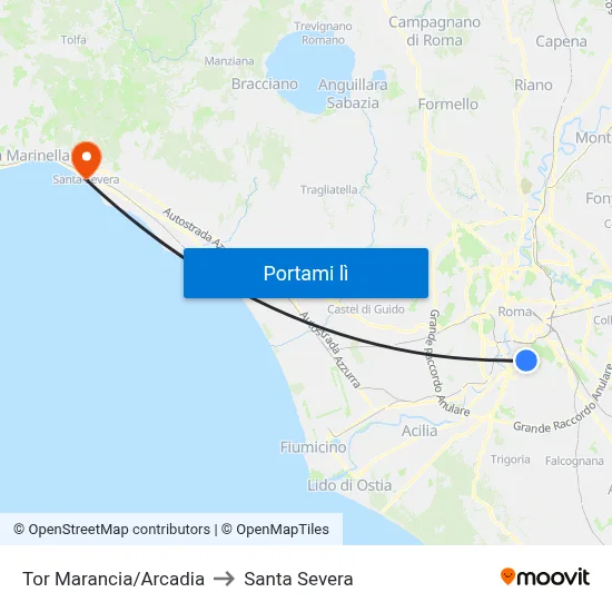 Tor Marancia/Arcadia to Santa Severa map