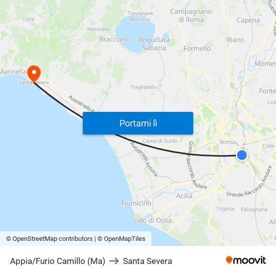 Appia/Furio Camillo (Ma) to Santa Severa map