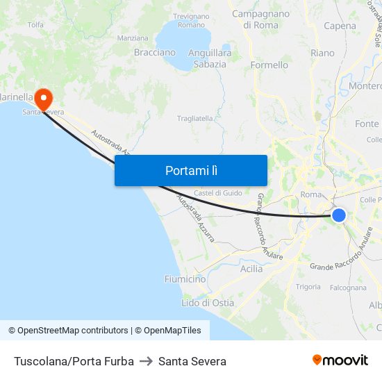 Tuscolana/Porta Furba to Santa Severa map