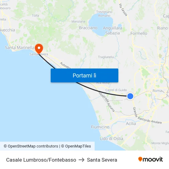 Casale Lumbroso/Fontebasso to Santa Severa map