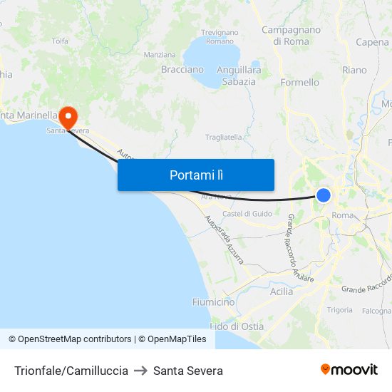 Trionfale/Camilluccia to Santa Severa map