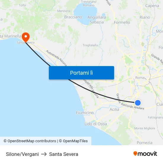 Silone/Vergani to Santa Severa map
