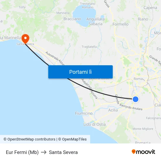 Eur Fermi (Mb) to Santa Severa map