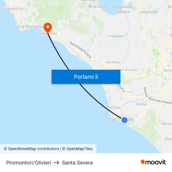Promontori/Olivieri to Santa Severa map