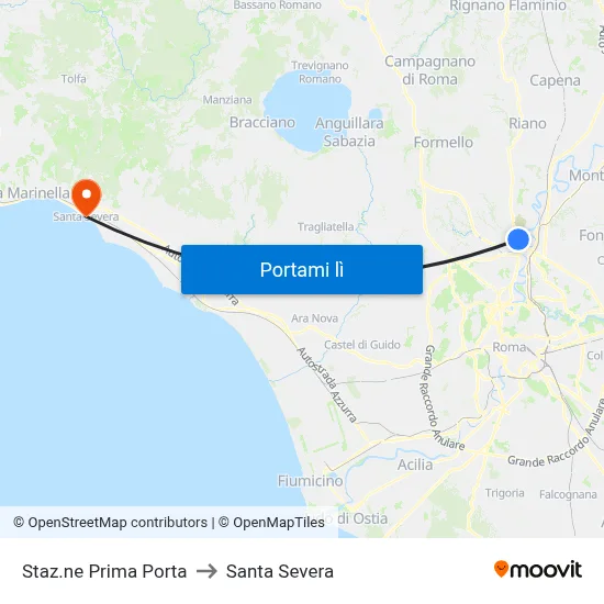 Staz.ne Prima Porta to Santa Severa map