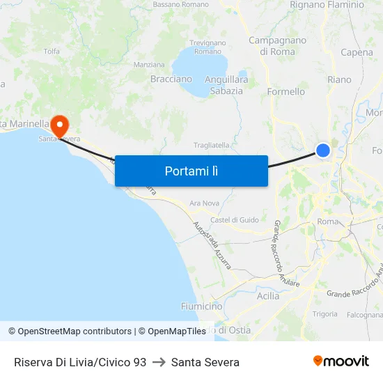Riserva Di Livia/Civico 93 to Santa Severa map
