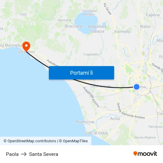 Paola to Santa Severa map