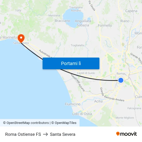 Roma Ostiense FS to Santa Severa map