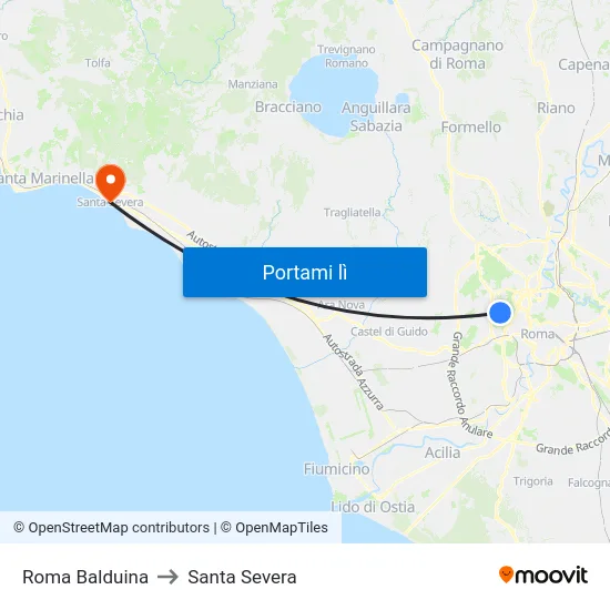 Roma Balduina to Santa Severa map
