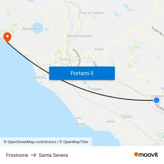 Frosinone to Santa Severa map