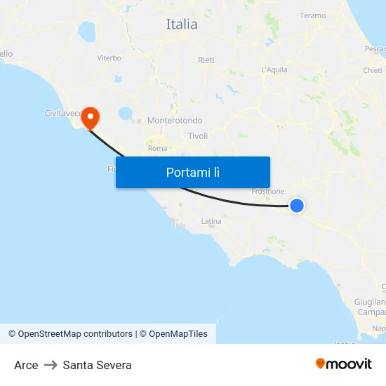 Arce to Santa Severa map