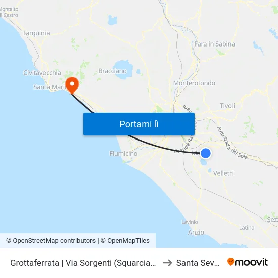 Grottaferrata | Via Sorgenti (Squarciarelli) to Santa Severa map