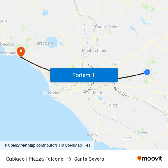 Subiaco | Piazza Falcone to Santa Severa map