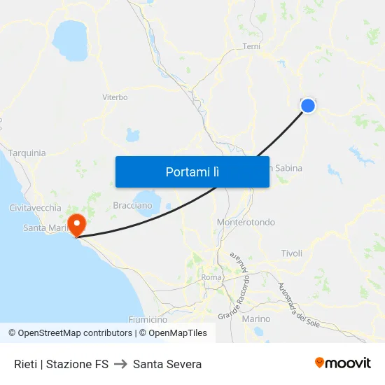 Rieti | Stazione FS to Santa Severa map